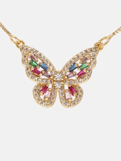 Gold mix Brass Cubic Zirconia Butterfly Dainty Necklace