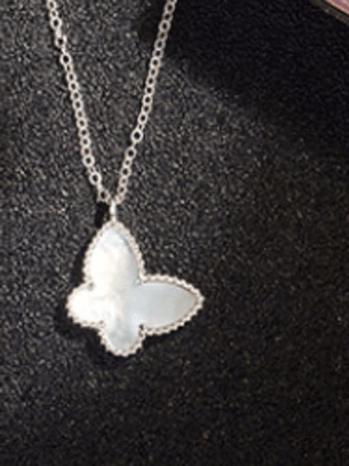 Rhodium Plated, White Shell 925 Sterling Silver Shell Multiple color Butterfly Dainty Necklace