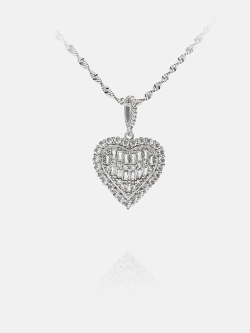 platinum Brass Cubic Zirconia Heart Ethnic Necklace