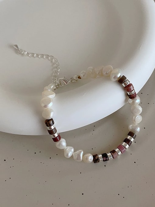 Coffee colored beads Alloy Freshwater Pearl Geometric Dainty Beaded Bracelet