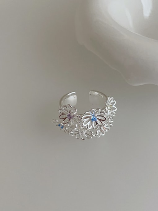 Six Flower Ring Alloy Cubic Zirconia Flower Dainty Band Ring