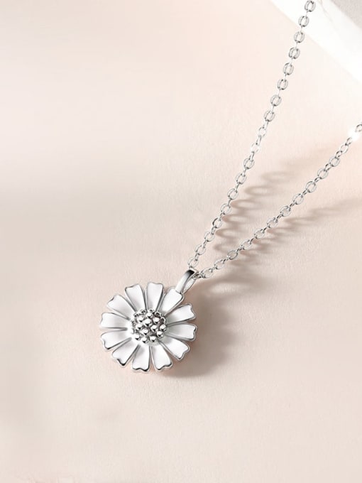 White Gold Color 925 Sterling Silver chrysanthemum Flower Cute Necklace