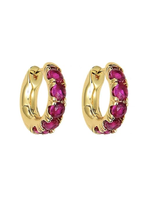Red Stone Brass Cubic Zirconia Hoop Earring with 5 colors