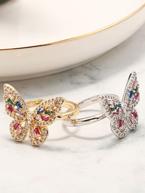 LM Brass Cubic Zirconia Butterfly Cute Band Ring 1