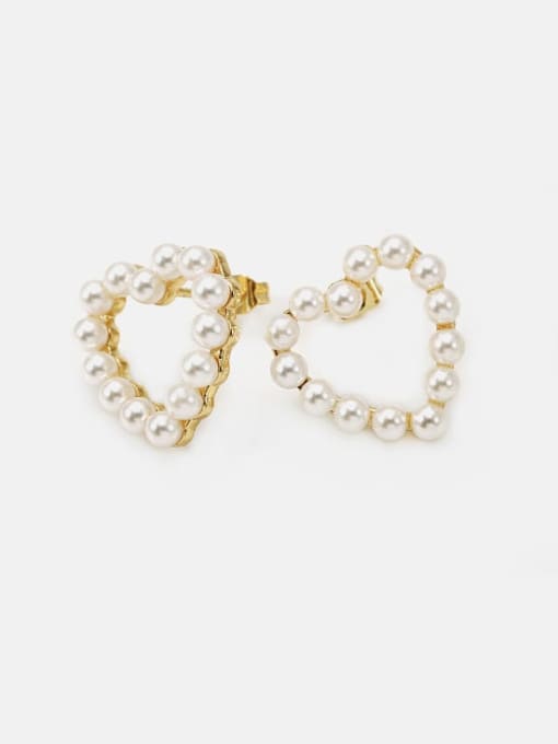 XYZ Brass Imitation Pearl Heart Minimalist Stud Earring 2