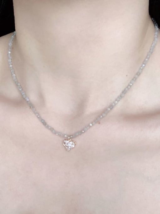 Scarlet White N-DIY-0021 Natural  Gemstone Crystal Beads Chain+Heart Pendant Handmade Beaded Necklace 1