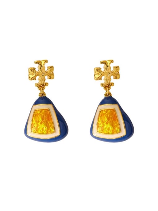 LM Brass Yellow Enamel Geometric Vintage Drop Earring 0