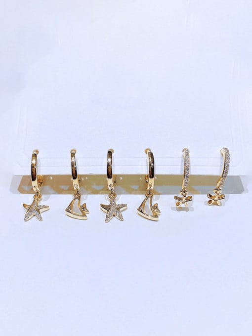 Gold Brass Cubic Zirconia Pentagram Cute Huggie Earring