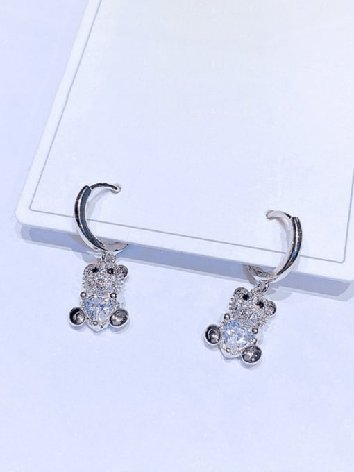 White Gold Plated pair Brass Cubic Zirconia Bear Trend Huggie Earring