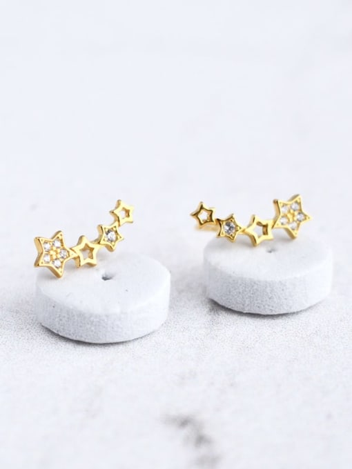 14K gold Plated Brass Cubic Zirconia White Star Dainty Ear Climber Earring