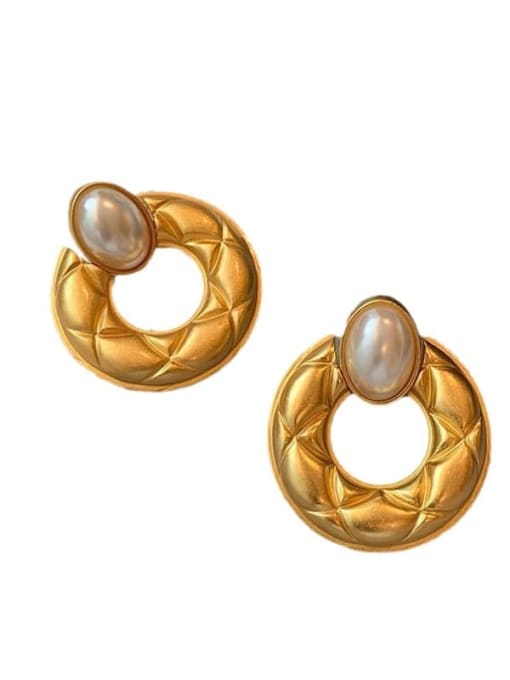 LM 24K gold plating Brass Shell Pearl Geometric Hoop Earring 0