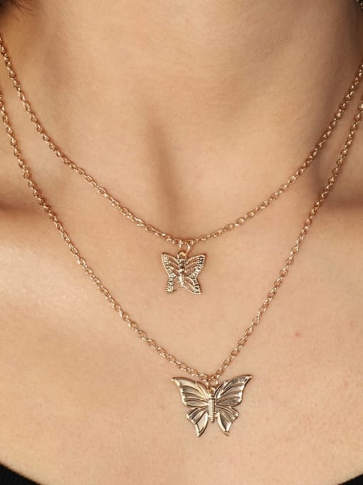 Gold Plated Alloy Butterfly Artisan Multi Strand Necklace
