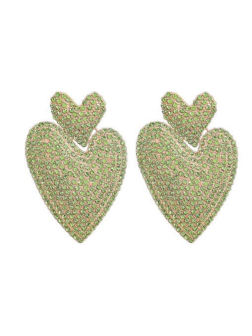green Zinc Alloy Rhinestone Heart Clip Earring
