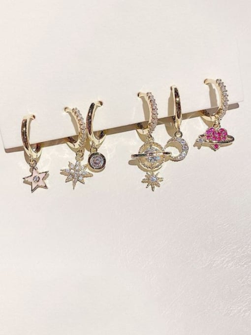 Ming Brass Cubic Zirconia Star Dainty Huggie Earring