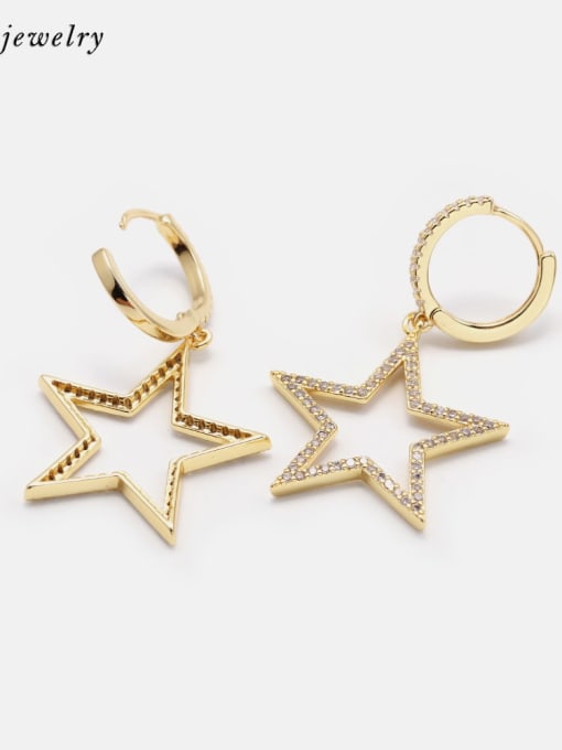 XYZ Brass Cubic Zirconia Star Minimalist Huggie Earring 1