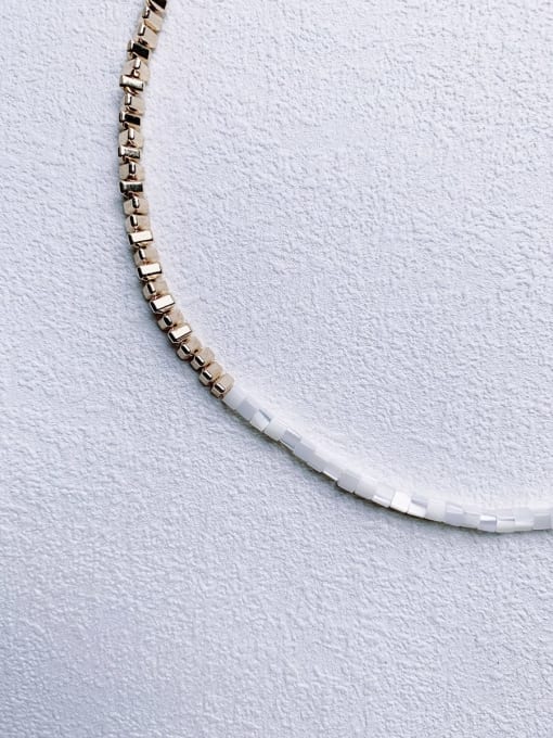 Scarlet White N-SHMT-0001 Freshwater Shell Beads  Asymmetrical Chain Handmade Beaded Necklace 1