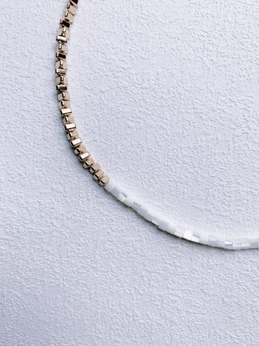 white +gold N-SHMT-0001 Freshwater Shell Beads  Asymmetrical Chain Handmade Beaded Necklace
