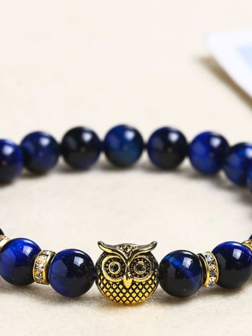 Cyan Gold Tiger Eye Stone Alloy Tiger Eye Owl Minimalist Handmade Beaded Bracelet