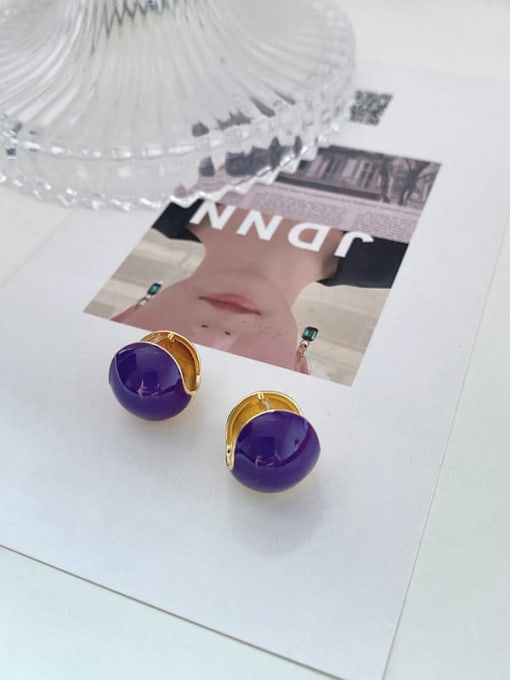 purple Brass Enamel Geometric Stud Earring