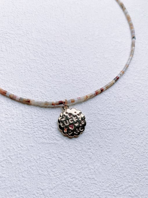 Scarlet White Brass Gemstone Crystal Chain Flower Pendant Bohemia  handmade  Beaded Necklace 2