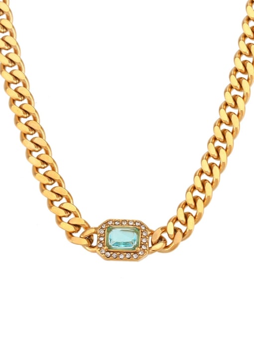 Necklace+ Lake Blue Stainless steel Cubic Zirconia Geometric Hip Hop Hollow Chain Necklace