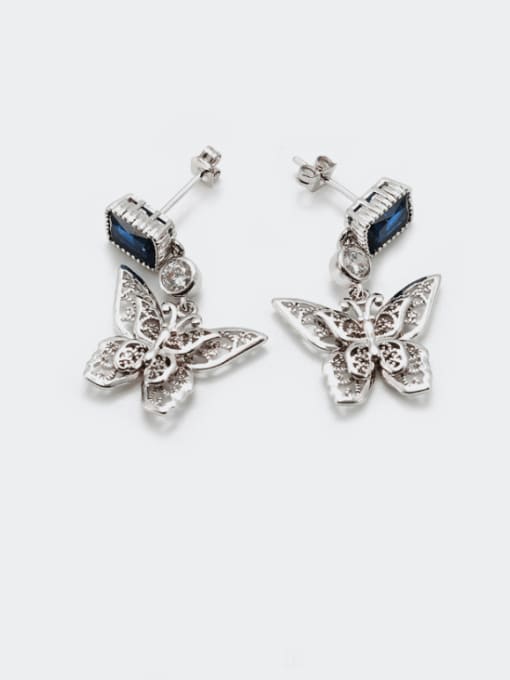 Platinum blue Brass Cubic Zirconia Butterfly Vintage Drop Earring