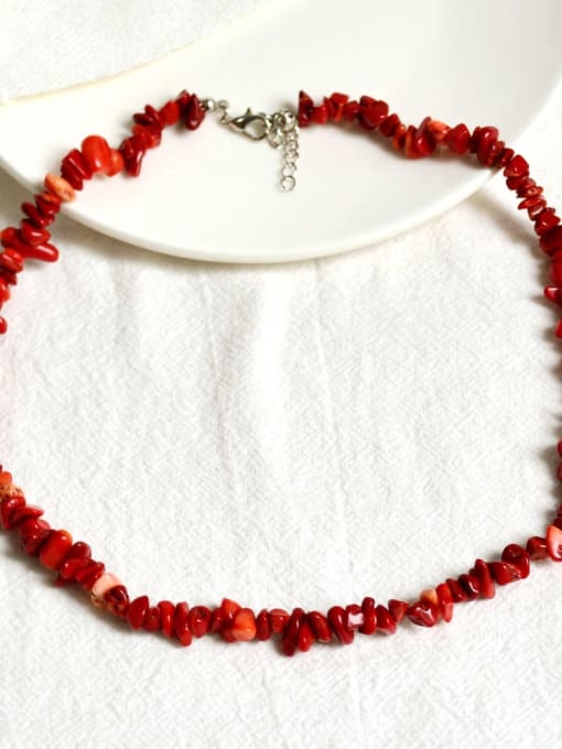 Y06 Red Coral Zinc Alloy Beads Crystal Bohemia Choker Necklace For summer