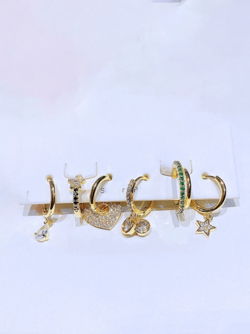 Ming Brass Cubic Zirconia Pentagram Heart Minimalist Huggie Earring 1