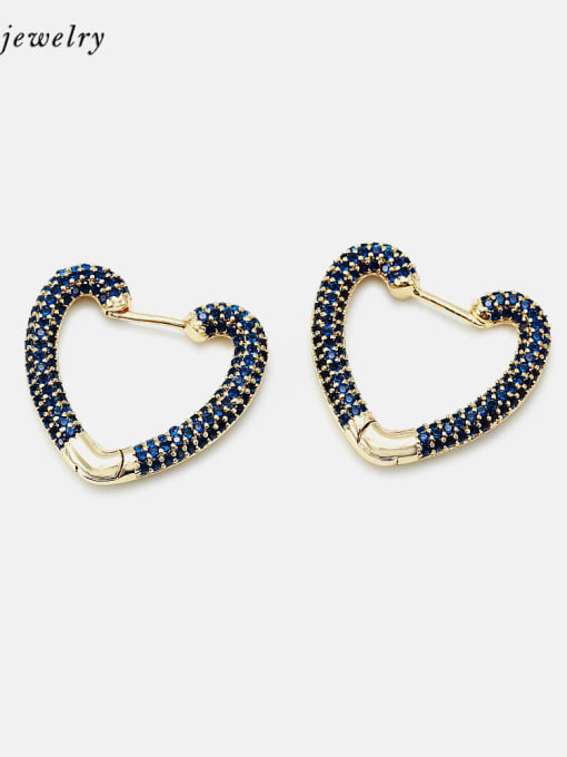 Gold Blue zirconium Brass Cubic Zirconia Heart Vintage Huggie Earring