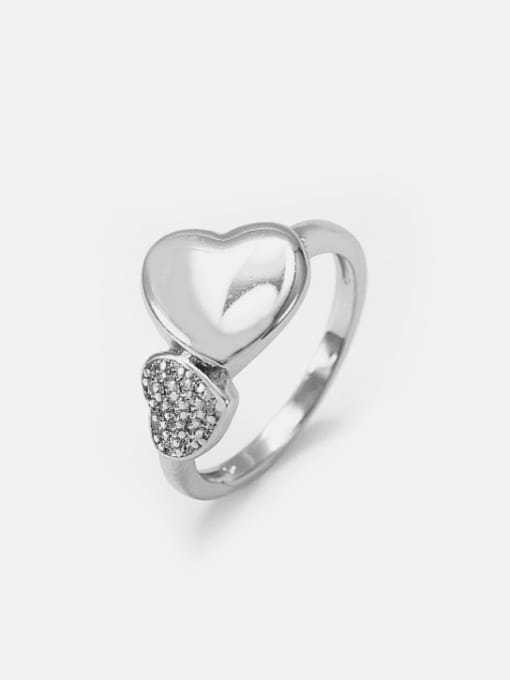 XYZ Brass Cubic Zirconia Heart Minimalist Band Ring