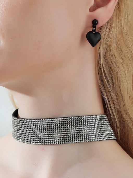 LM Alloy Rhinestone Geometric Minimalist Choker Necklace and Earring Set 1