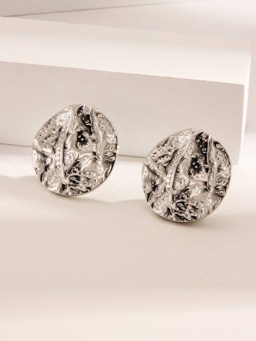 Liquid metal coins in steel color Titanium Steel Geometric Hip Hop Stud Earring