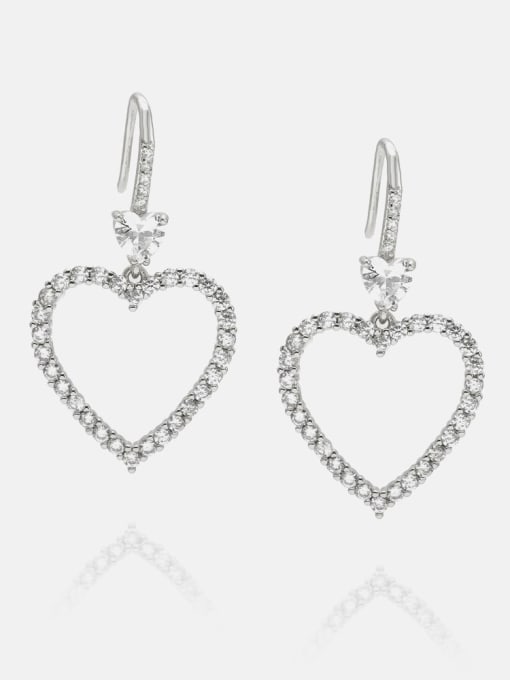 Platinum white zirconium Brass Cubic Zirconia Heart Minimalist Hook Earring