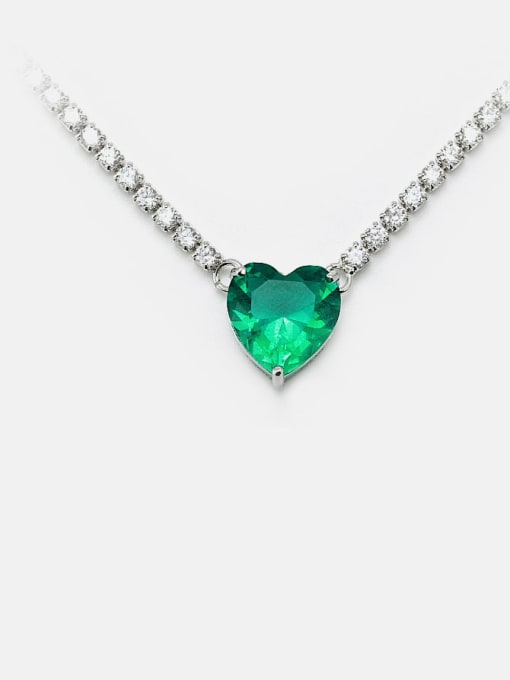 Platinum green Brass Cubic Zirconia Heart Dainty Necklace