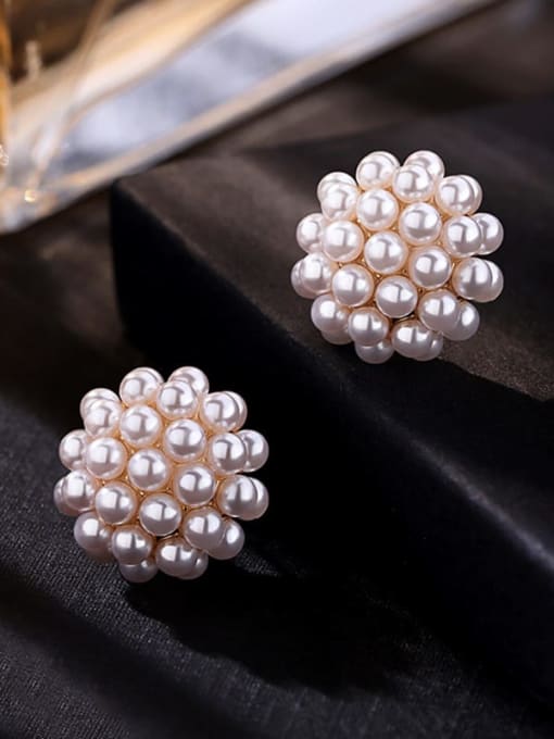 Hemisphere Pearl Earrings Brass Stud Pearl Earring with 925 Silver Needle
