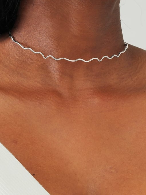 LM Alloy Irregular  Waves Line Minimalist Choker Necklace 2
