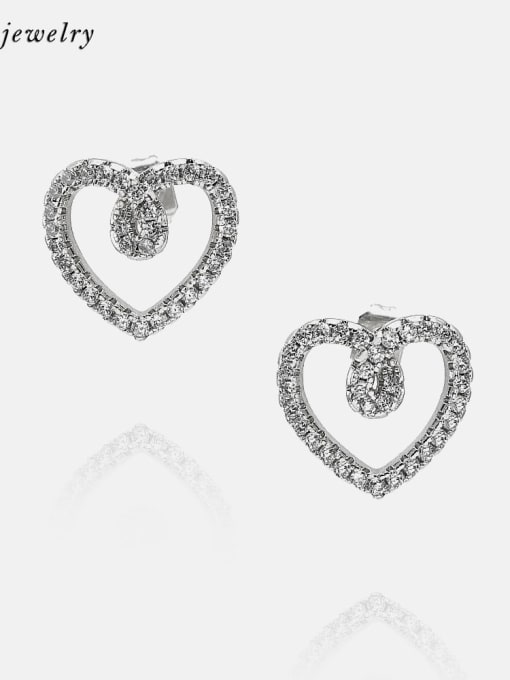Platinum white zirconium Brass Cubic Zirconia Heart Minimalist Stud Earring