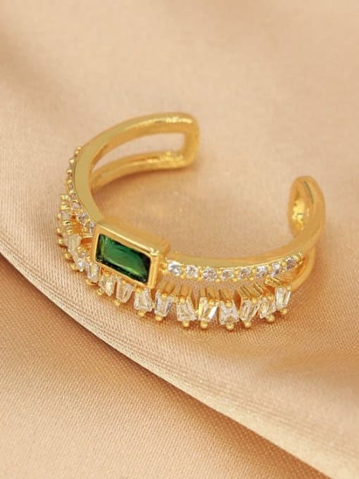 gold Brass Cubic Zirconia Green Stone Trend Ring
