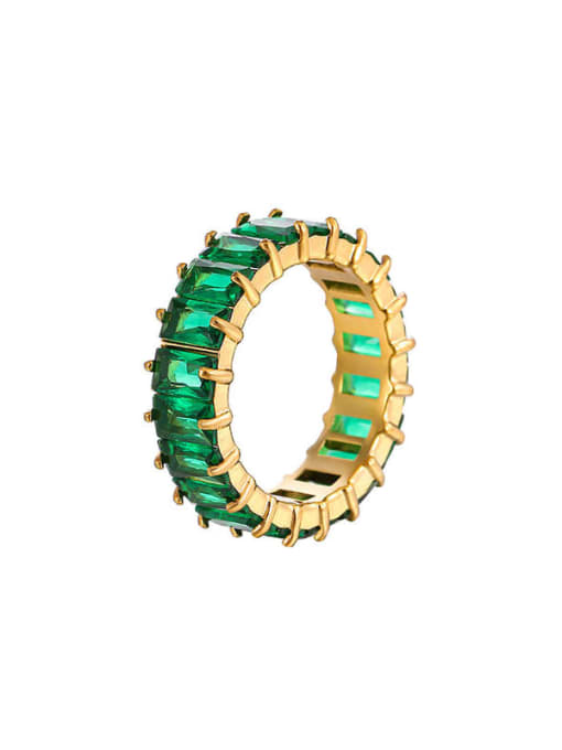 Golden+ green Titanium Steel Cubic Zirconia Geometric Luxury Band Ring