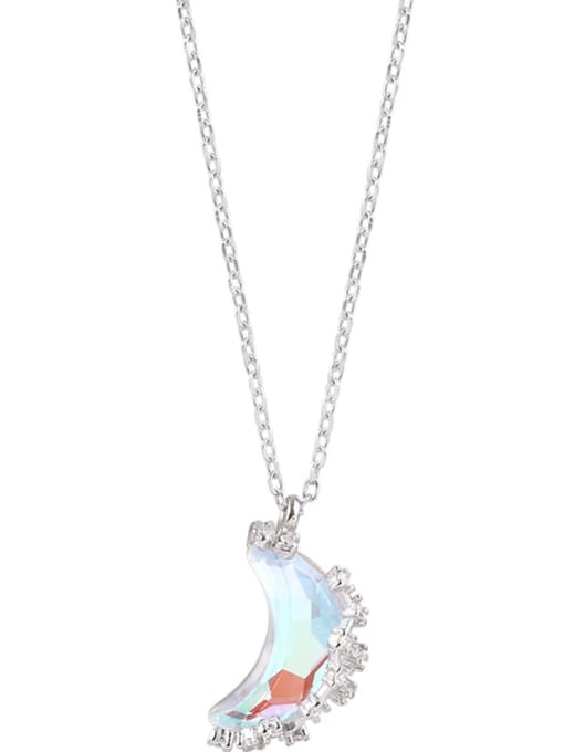 LM 925 Sterling Silver Rainbow Stone Multi Color Moon Necklace 0