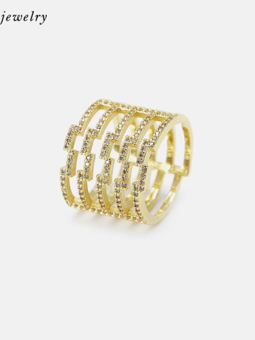 Gold zircon Brass Cubic Zirconia Geometric Hip Hop Stackable Ring