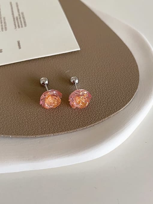 Pink Camellia Flower Earrings Alloy Resin Flower Dainty Stud Earring