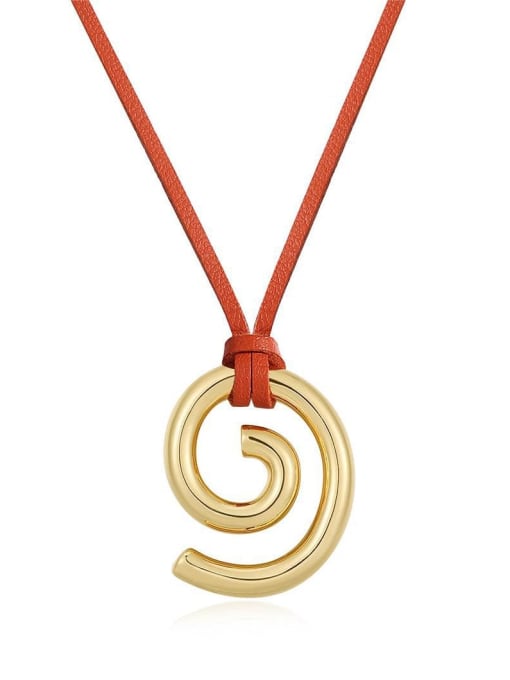 red Brass Artificial Leather Geometric Necklace