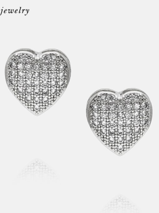 Platinum large white zirconium Brass Cubic Zirconia Heart Minimalist Stud Earring