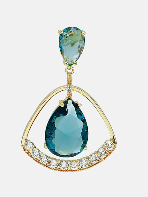 Golden Blue Brass Glass Stone Geometric Minimalist Drop Earring