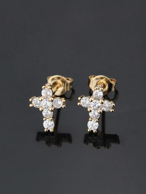 Gold plated white zirconium Brass Cubic Zirconia Cross Vintage Stud Earring