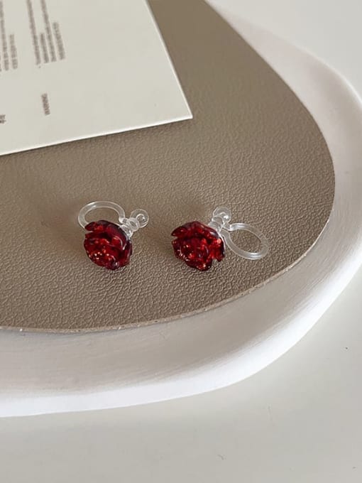 Dark red camellia flower ear clip Alloy Resin Flower Dainty Stud Earring