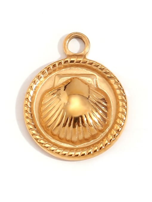Shell Relief Round Coin Pendant Stainless steel 18K Gold Plated Irregular Charm