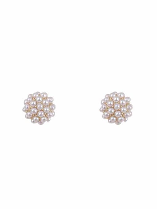 14K gold Brass Imitation Pearl Flower Cute Stud Earring