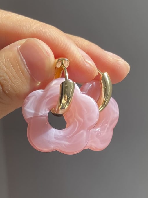 Pink Brass Resin Flower Drop Earring With 10 Colors